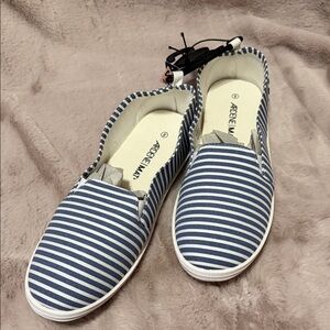 Ardene Navy & White Striped Slip-On Flats